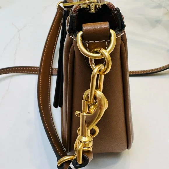 Tory Burch T Monogram Leather Studio Bag in Moose Brown - Picture 8 of 16